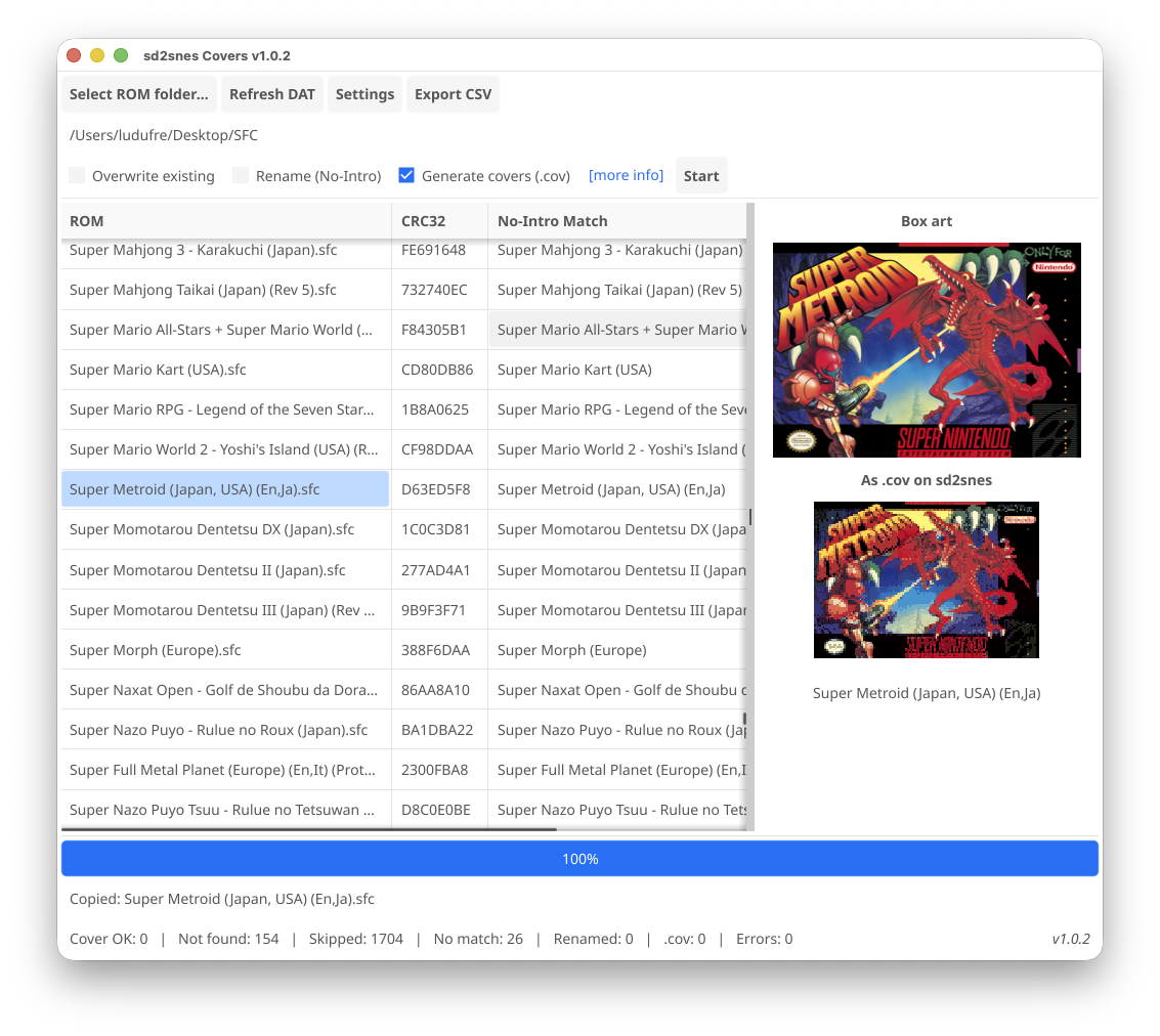 App sd2snes-covers rodando no macOS